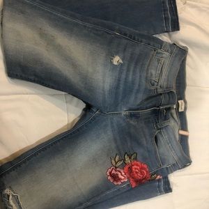Embroidered floral straight pant jeans